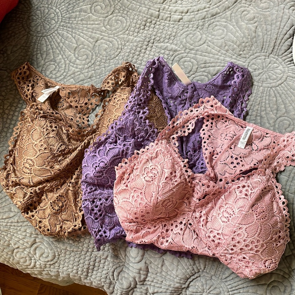 Bralettes Size L. Set of 3 -Mauve, Purple, Brown